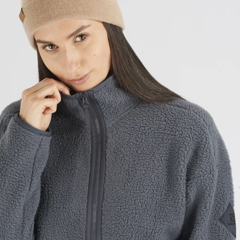Chaquetas Salomon Snowshelter Teddy Full Zip Mujer Negros | MX RQHV987